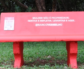 Inauguração dos Banco Vermelho da FUP, espaço de reflexão contra o feminicídio, nas celebrações do Dia Internacional da Mulher (8m-2026). 09 de março de 2026. Foto: Beto Monteiro Ascom GRE